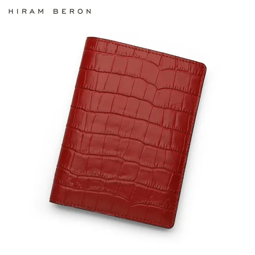 Hiram Beron,, кожаный чехол для паспорта, для 2 паспорта, итальянская кожа, узор «крокодиловая кожа», Роскошные, Прямая поставка - Цвет: red