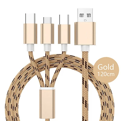 3 в 1 usb-кабель нейлоновый плетеный кабель Micro USB type C для зарядки 8 Pin usb C type-C для iPhone samsung Xiaomi Redmi; Huawei Honor - Цвет: Gold 3 in 1 cable