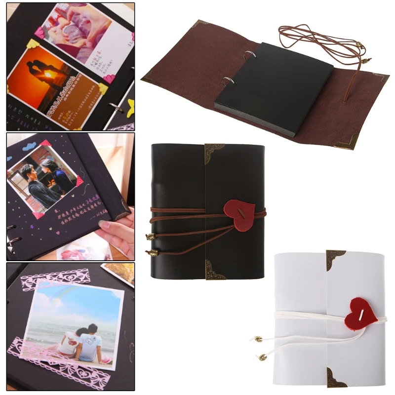 DIY винтажный Карманный фотоальбом из искусственной кожи Подарок на годовщину скрапбук C6UE
