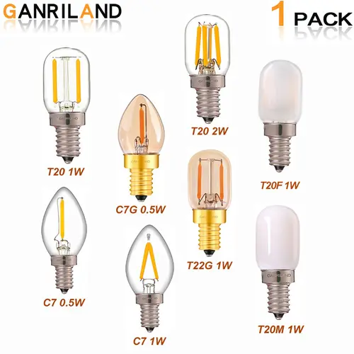 Ganriland Led Candle E12 Light Bulb E14 Effect Dimmable Bulb C7 T22G 1W For Lighting Ampoule US Version 110V EU Version 220V