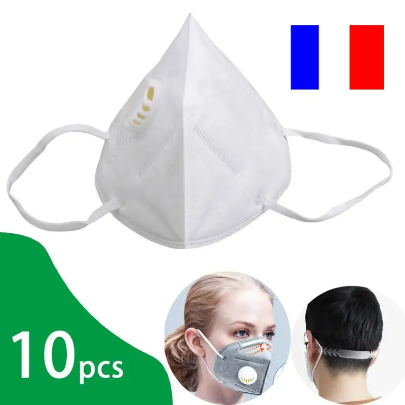 

10pcs/pack KN95 mask head wearing or ear wearing with adjustable extension buckle protective mask with breathing valve