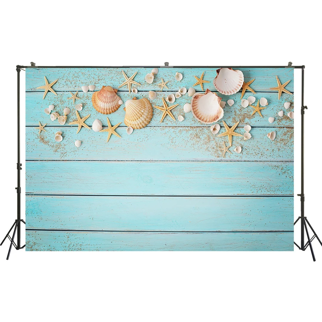 

HUAYI Photography Background Sea shell with Wood Vinyl Baby Shower Birthday Party Child Photocall Backdrop Photo Studio W-650