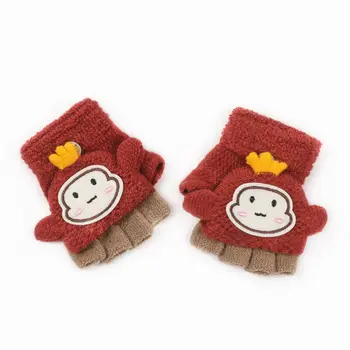 

Autumn Winter Boys Girls Gloves Flip Half Finger Gloves Simple Cold Writing Cartoon Print Glove