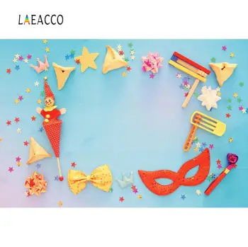

Laeacco Baby Toys Happy Purim Oznei Haman Mask Party Gradient Color Kid Photographic Background Photo Backdrop For Photo Studio