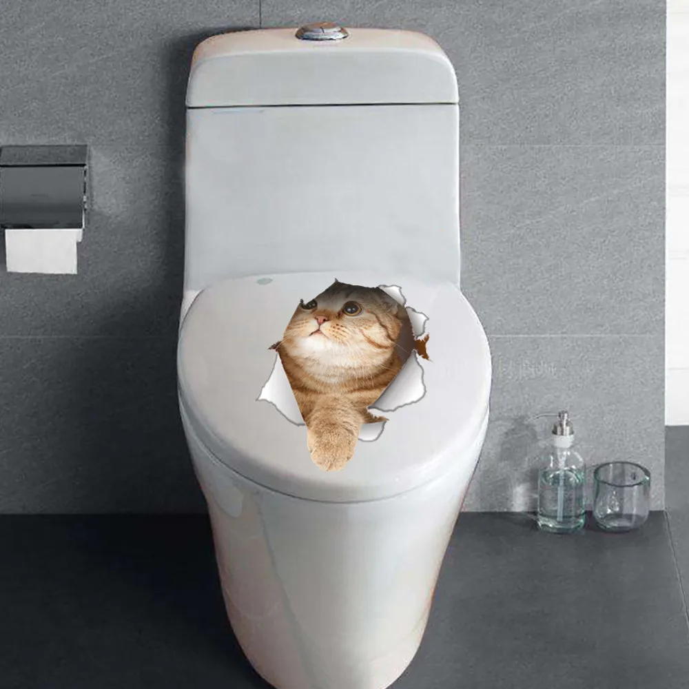 Различный милый котенок животное, мультяшная кошка стикер на стену 3D яркий ребенок детская комната ванная комната декоры пилинг и палка наклейка на унитаз Прямая поставка