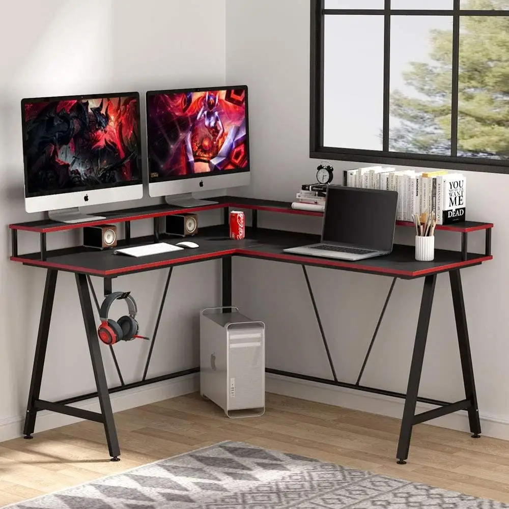 Escritorios mesas para ordenador de esquina de madera estación de trabajo grande PC para videojuegos con soporte para monitor y mesa de oficina para Tribesigns Escritorio para ordenador