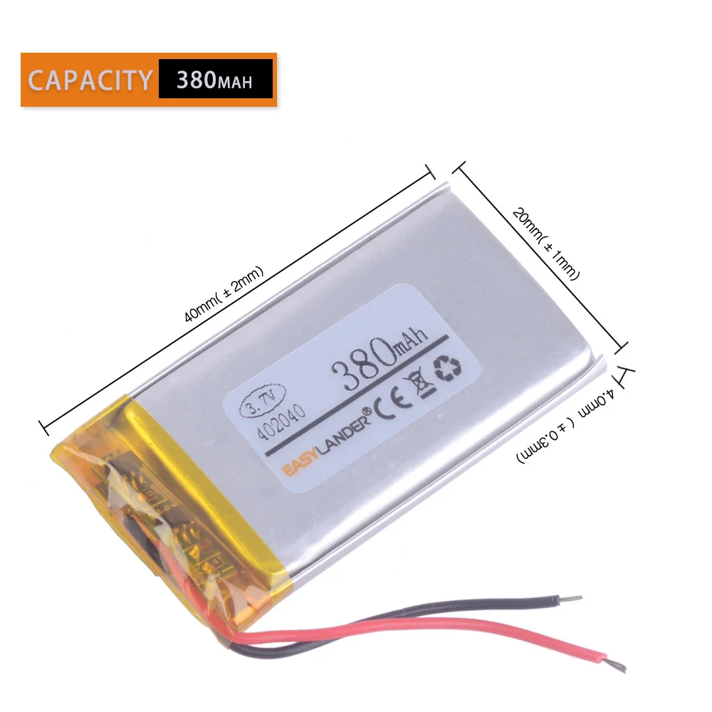 402040 3 7 V 380mAh литий полимерная ионная аккумуляторная батарея посылка для брелка