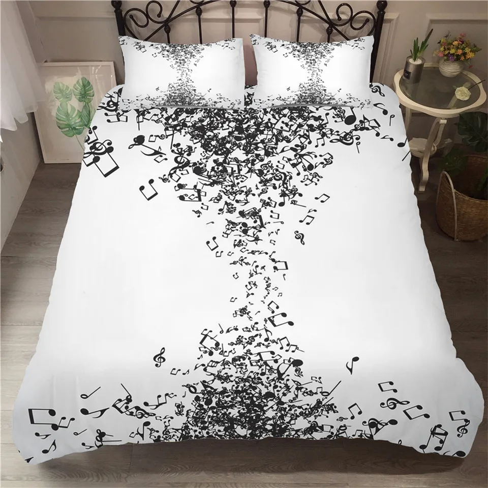 3D Duvet Cover King Size With Music Printed Black Quilt Cover With Pillowcase Bed Room Linen Single Double Custom Bedding Set