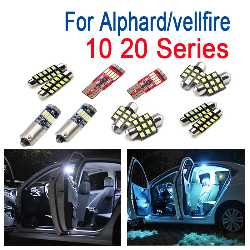 

Perfect White Error Free LED bulb interior dome + License plate light kit For Toyota Alphard Vellfire 10 20 Series (2003-2014)