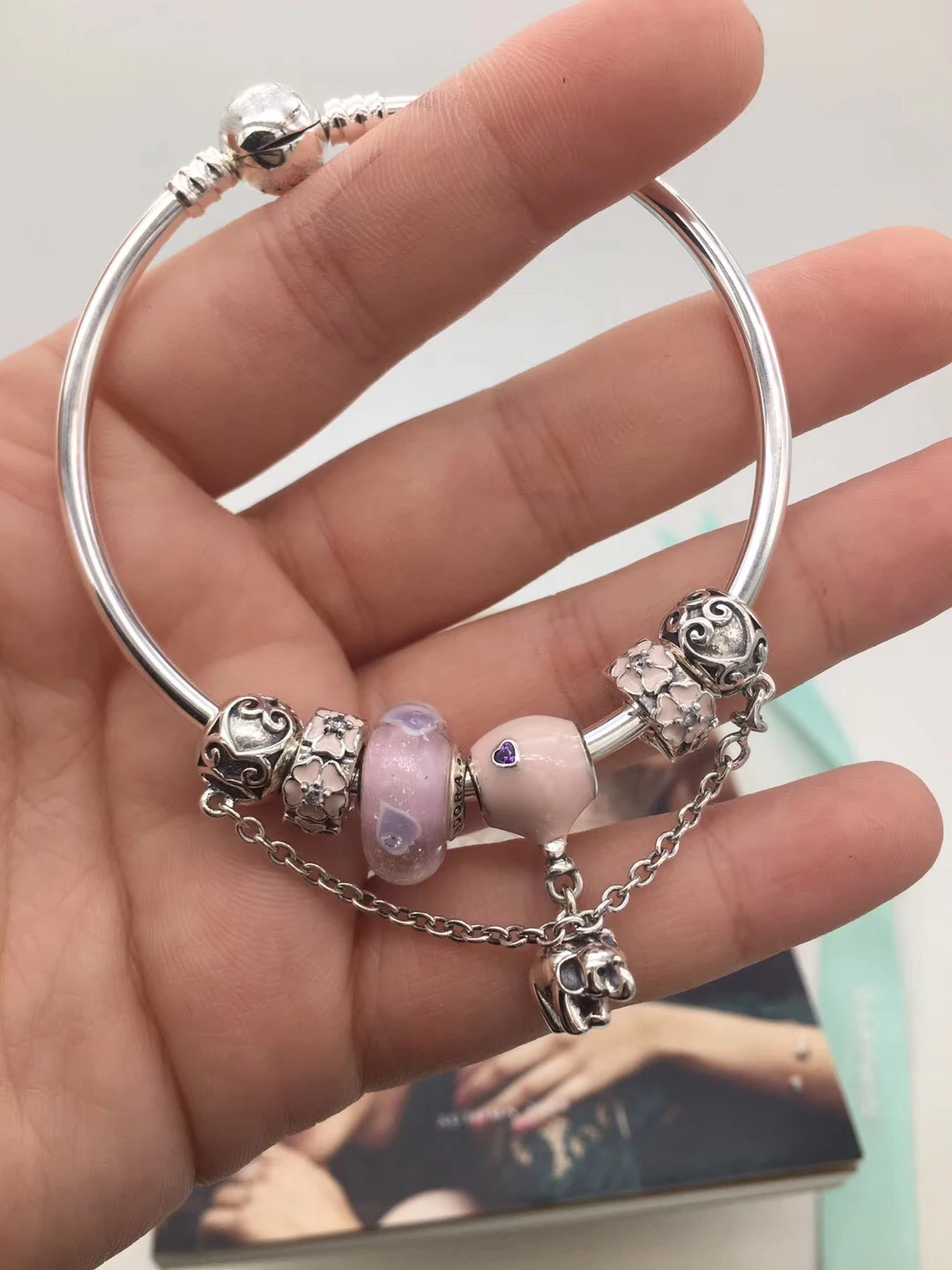 

Kristie Shop Quality 1:1 100% 925 Pure Silver Original Pink Bead Safety Chain Small Elephant Pattern Bracelet Free Shipping