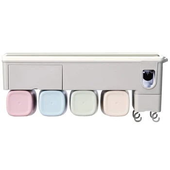 

Toothbrush Holder, Automatic Toothpaste Dispenser - Wall Mounted Without Holes, Space Saving, Multi-Functional with 4 Cups for F