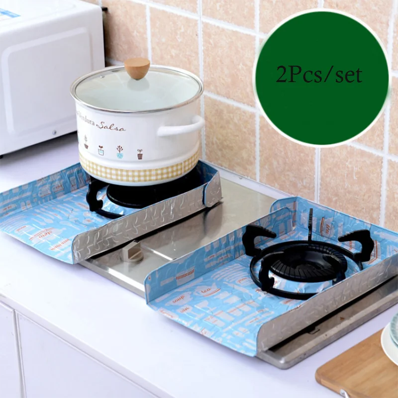 

2Pcs/set Kitchen Stove Protector Cover Aluminum Foil Gas Stove Protector Stove Heat Insulation Pad Greaseproof Oil Baffle Pad