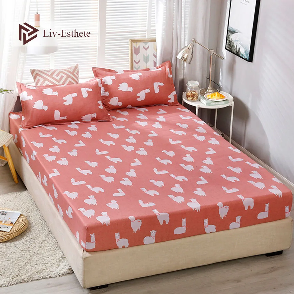 

Liv-Esthete Cartoon Sheep Polyester Fitted Sheet With Pillowcase Soft Mattress Cover Bed Linen Bed Sheet On Elastic Band