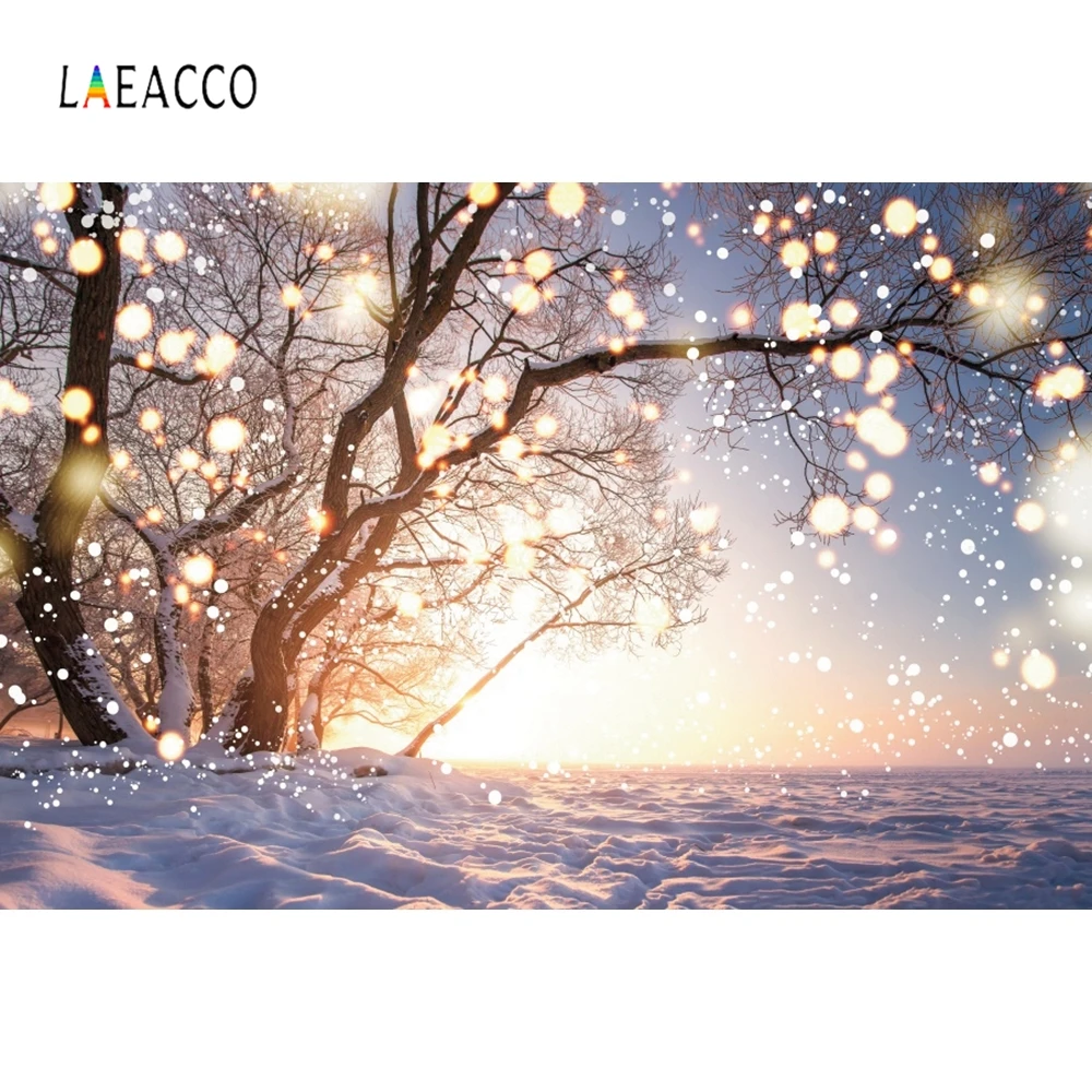

Laeacco Winter Backdrops for Photography Trees Light Bokeh Snow Photo Backgrounds Christmas Photocall Baby Portrait Photophone