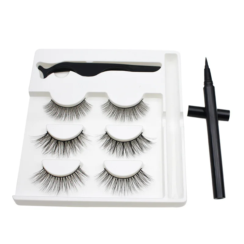 

3/5 pairs 3D viscous eyeliner set false eyelashes thick/natural curling eyelashes small bundle makeup beauty extension tool