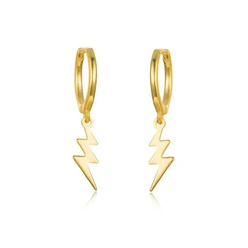 

LOZRUNVE Simple 925 Sterling Silver High Quality Plain Bolt Lightning Drop Huggie Earring