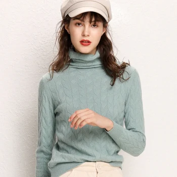 

2019 New Cashmere Wool Women Sweater and Pullovers Women Fashion Turtleneck Solid Color Long Sleeve Knitted Hemp Flowers Sweater