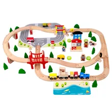 92 шт. деревянный трек Электрический поезд набор железная дорога Magicl цепи Voiture гонки автоматическое отслеживание Обучающие игрушки-пазлы для детей