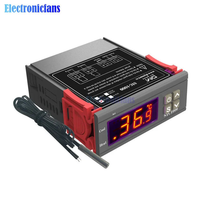 STC-1000 110-220 в 12 В 24 в 12-72 в 10A светодиодный цифровой трубчатый регулятор температуры Термостат Термометр с NTC 10 к датчик зонда - Цвет: DC 12V