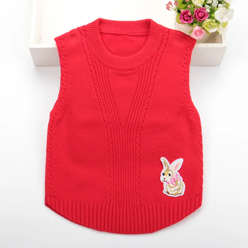 

2018 Spring And Autumn New Style Infant Childrenswear Cartoon Bunny Girls'pullover Sweater Waistcoat Solid Color