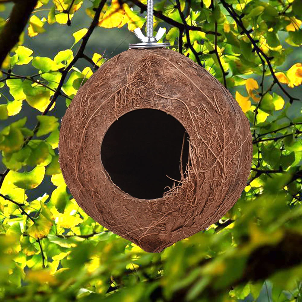 Warm Home Durable Decoration House Breeding Natural Hamster Squirrel Feeder Parrot Nest Toys Parakeet Bird Cage Coconut Shell