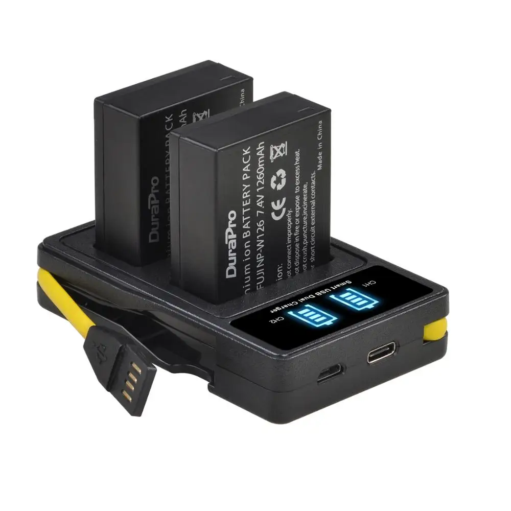 DuraPro 1260 мАч NP-W126 NP W126 батарея + светодиодный USB зарядное устройство с Type C для Fujifilm