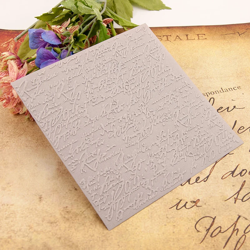 Plastic embossing folder Handwritten text flower print DIY for scrapbooking paper craft card making decoration