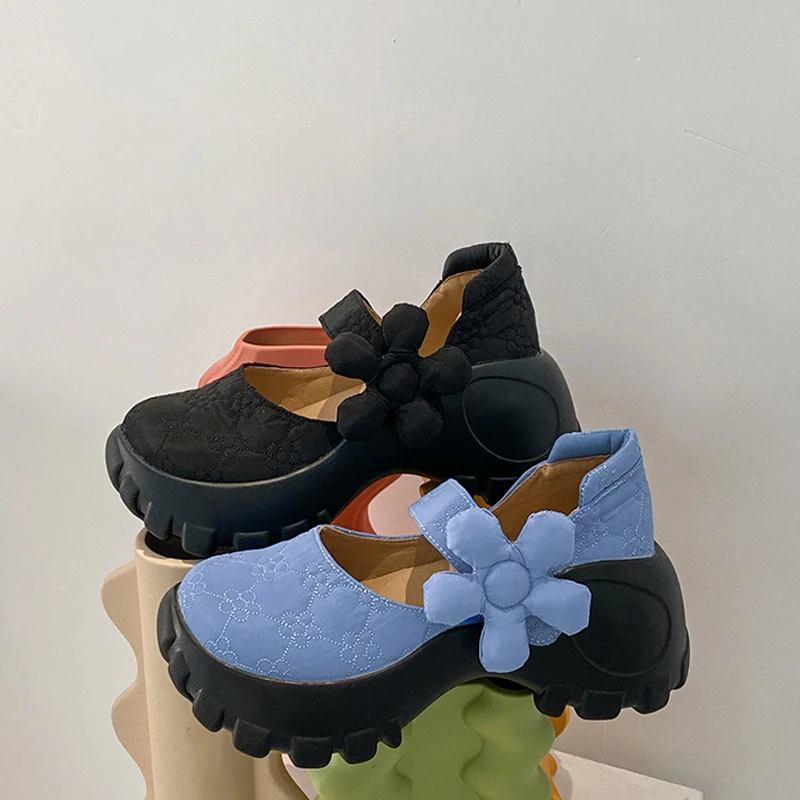 Womens Platform 3D Flower Creepers High Heel Sandals Mary Jane Shoes