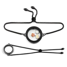 URSJEWELRY черные кристаллы плавучий движущийся памяти медальон, браслеты 316L Нержавеющая сталь Магнитный медальон регулируемый браслет