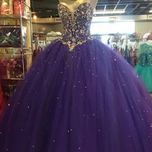 Бальное платье с открытыми плечами, украшенное кристаллами, Тюлевое фиолетовое пышное платье, милое платье в пол, милое платье для выпускного вечера 16 лет