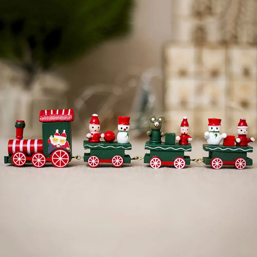 Mini Creative Festival 4 Knots Party Supplies Kindergarten Display Christmas Train Wooden Home Decor Toy Wedding Desktop - Цвет: red headstock