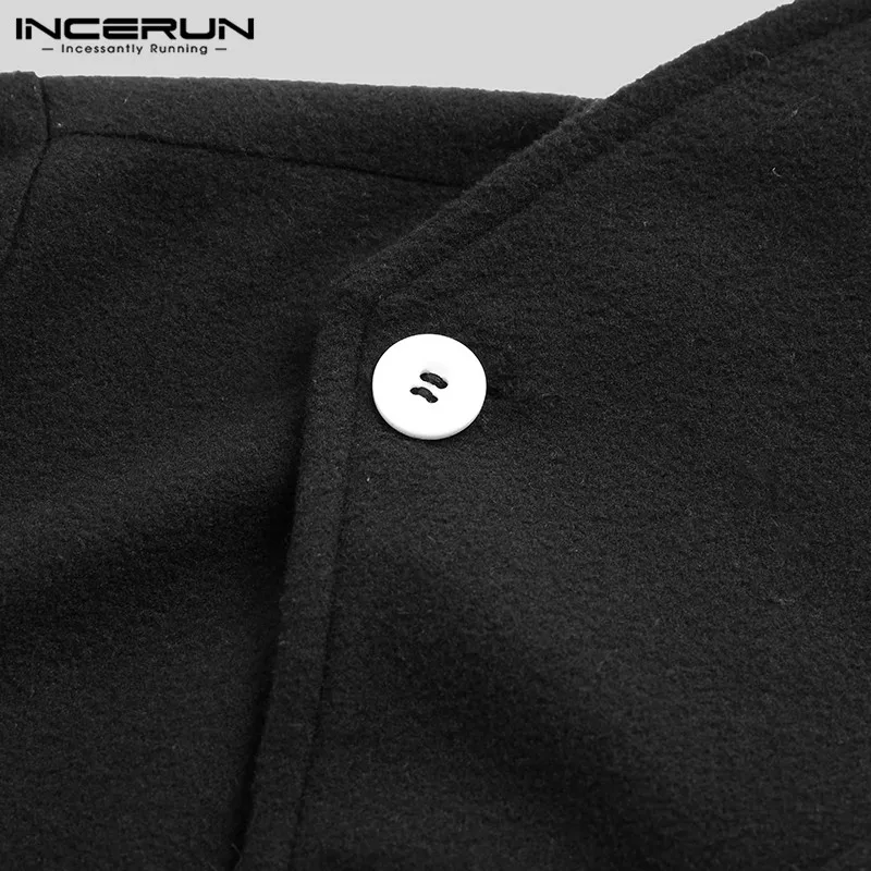 INCERUN, мужские однотонные куртки с длинным рукавом, Тренч, модные, в стиле панк, с большими лацканами, мужские, тонкие, повседневные, ветровки, пальто, уличная одежда