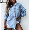 2022 Fall New Women's Long Sleeve Denim Shirt Fashion Ripped Mid-length Jeans Buttons Shirt Tops Boyfriend Loose Shirts S-XL ► Photo 1/6