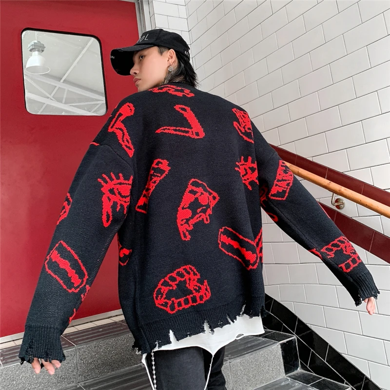 Hip Hop Pull Homme Green Oversize O-Neck Sweater Men