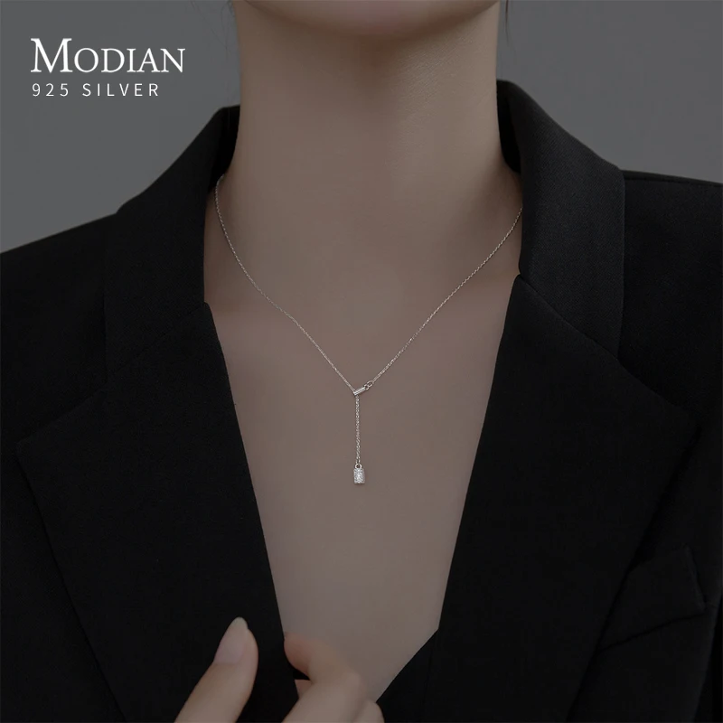 

MODIAN Minimalist Thin Exquisite Necklace Real 925 Sterling Silver Charm Party Cylindrical Pendant Chain For Women Fine Jewelry