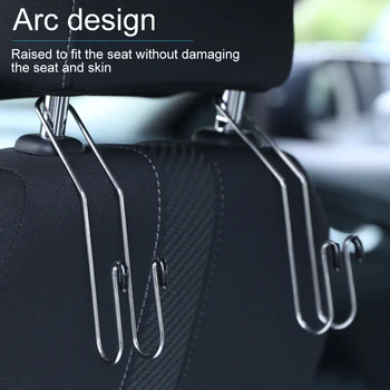 

2pcs Organizer Fastener Clip Multifunctional Stainless Steel Universal Fit Space Saving Car Hooks Headrest Hangers Auto Backseat