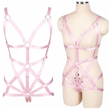 Розовый портупея с ремнями пояс с эластичной талией Полная портупея топ-Бюстгальтер чулки с подвязками, ботинки для панков и готов, плюс Размеры рейв вечерние сексуальное женское белье