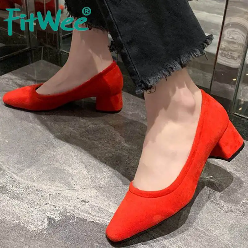 

FITWEE New Women Square Toe Office Lady Pumps Solid Color High Heels Shoes Women Concise Daily Party Footwear Size 35-39