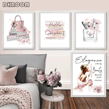 

Fashion Poster Makeup Brushes Beauty Wall Art Fashion Books Prints Canvas Painting Pink Perfume Wall Pictures Girl Room Decor