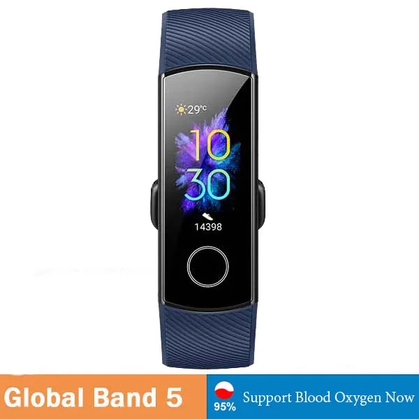 Global Blue Смарт-браслет huawei Honor Band 5, оксиметр, волшебный цветной сенсорный экран, датчик сердечного ритма, сна и сна - Цвет: Global Blue