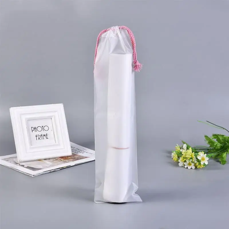 15 Pcs 12x47cm Disposable Cups Storage Bags Drawstring Pouches Translucent Paper Cups Container Stylish Cups Organizer