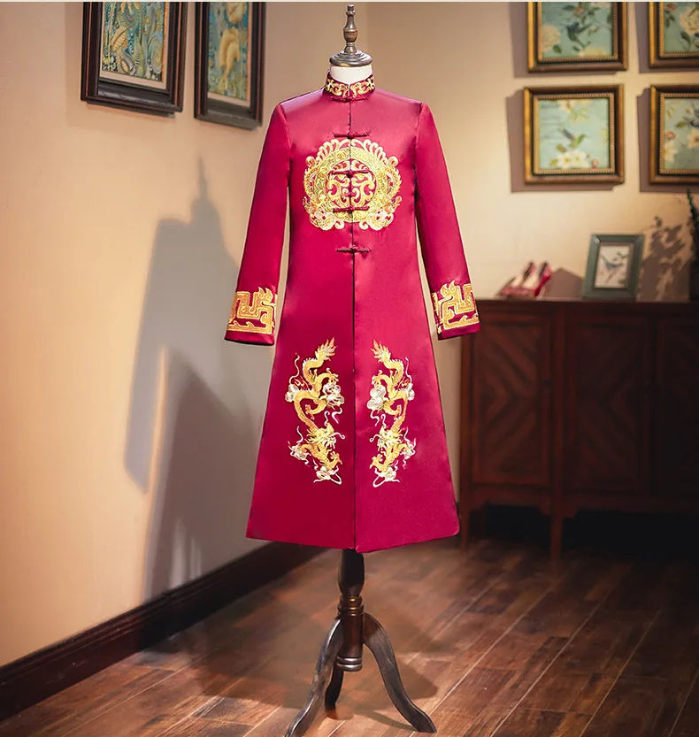 men dress B Красное свадебное платье в китайском стиле высокого качества с вышивкой для мужчин и женщин, традиционный Древний костюм с вышивкой Hanfu - Цвет: men dress B
