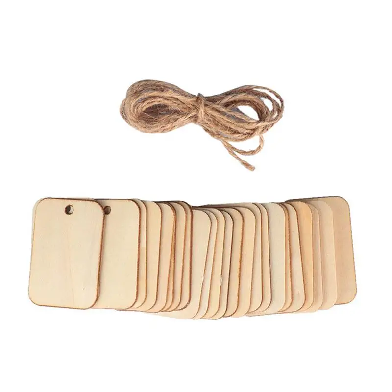 200pcs DIY Hanging Tag Unfinished Rectangular Wood Chip For Party Store Home