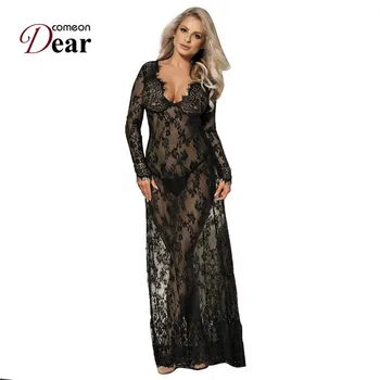 

Comeondear Sexy Lace Nightgown For Women Long Sleeve Night Dresses Wedding Pregnancy Plus Size Nightwear Autumn 3XL RB80497