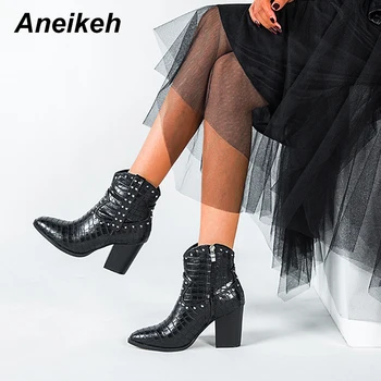

Aneikeh NEW 2020 Fashion Boots Western style Rivets Cossacks Women Pointed Toe Zip Women's Chelsea Boots Dance Low-heeled Shoes
