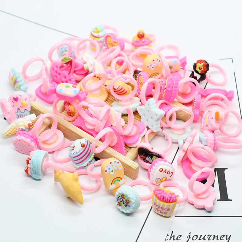 

20pcs Cute Sweet Cake Kids Rings Design Dessert Ice Cream Cakes Fashion Jewelry Accessories For Girl Child Finger Rings Gifts
