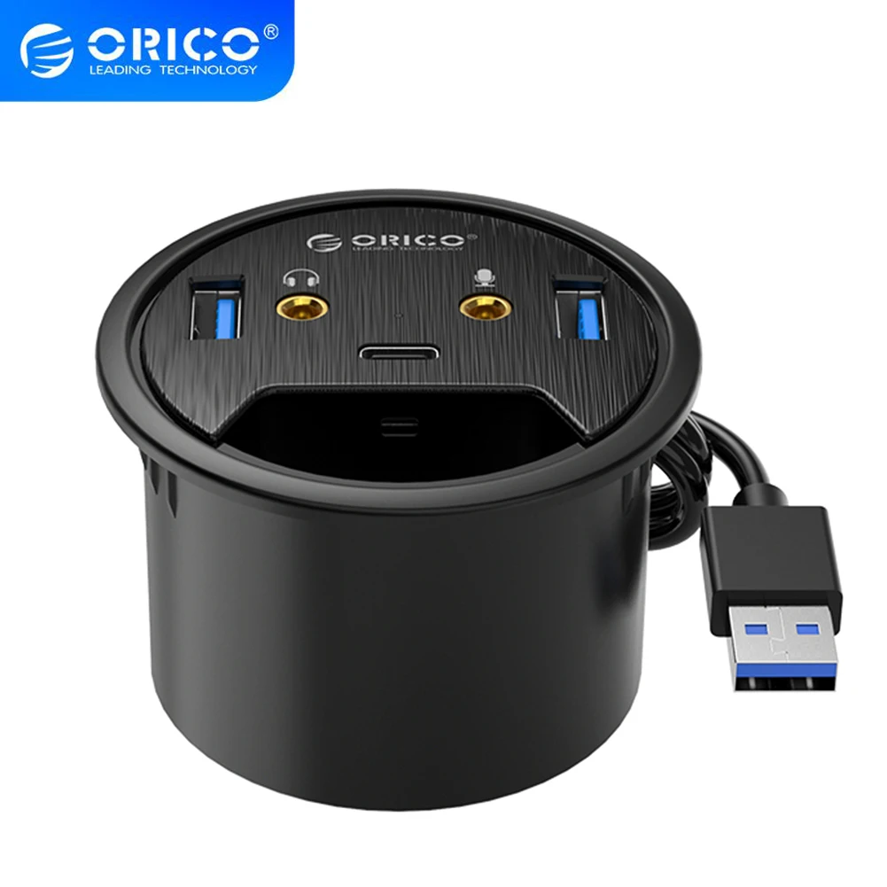 ORICO Desktop Grommet USB 3 0 HUB With Headphone Microphone Port Type C HUB OTG Adapter Splitter For Laptop Accessories