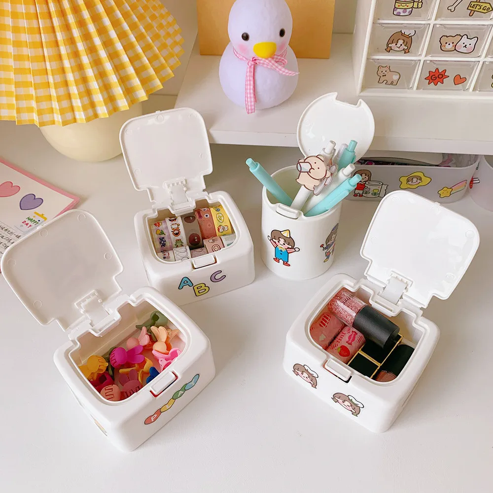 Cute Simple Plastic Desktop Stationery Holder Cotton Swabs Cosmetics