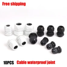 Waterproof Cable Gland 10pcs Cable entry IP68 PG7 for 3-6.5mm PG9 PG11 PG13.5 PG16 PG19/21/ White Black Nylon Plastic Connector