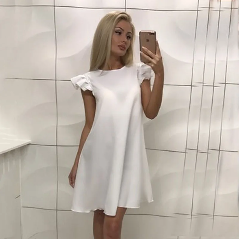 

Women Ruffle shoulder summer dress Vintage A-Line Loose short dresses Female Vestidos